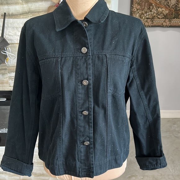 Chicos Design Black Denim Jacket with Embroidered Sequence Beads Back Size1(868) - Picture 2 of 9